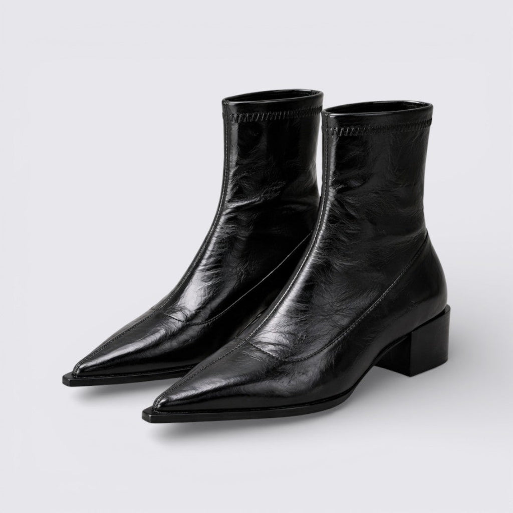 Lugane - Damen Blockabsatz Stiefelette – Mittelhoher Schaft – Spitz zulaufende Form