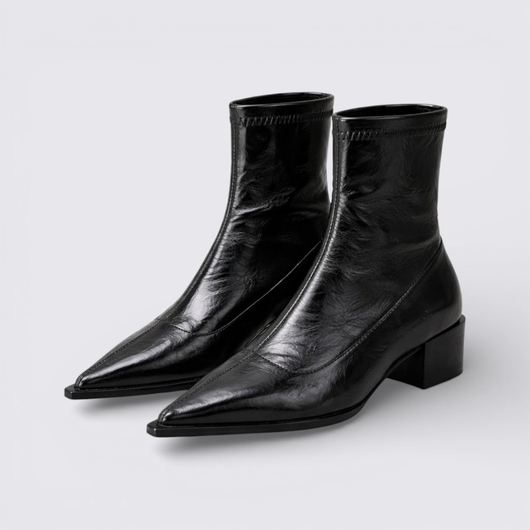 Lugane - Damen Blockabsatz Stiefelette – Mittelhoher Schaft – Spitz zulaufende Form