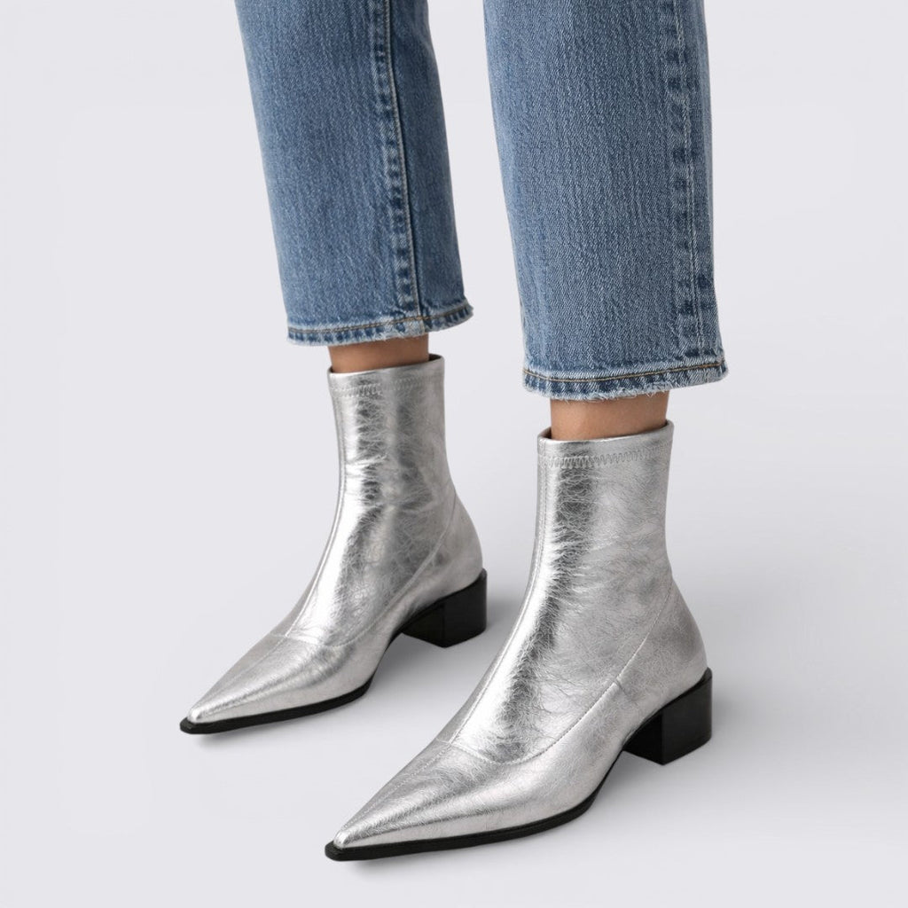 Lugane - Damen Blockabsatz Stiefelette – Mittelhoher Schaft – Spitz zulaufende Form