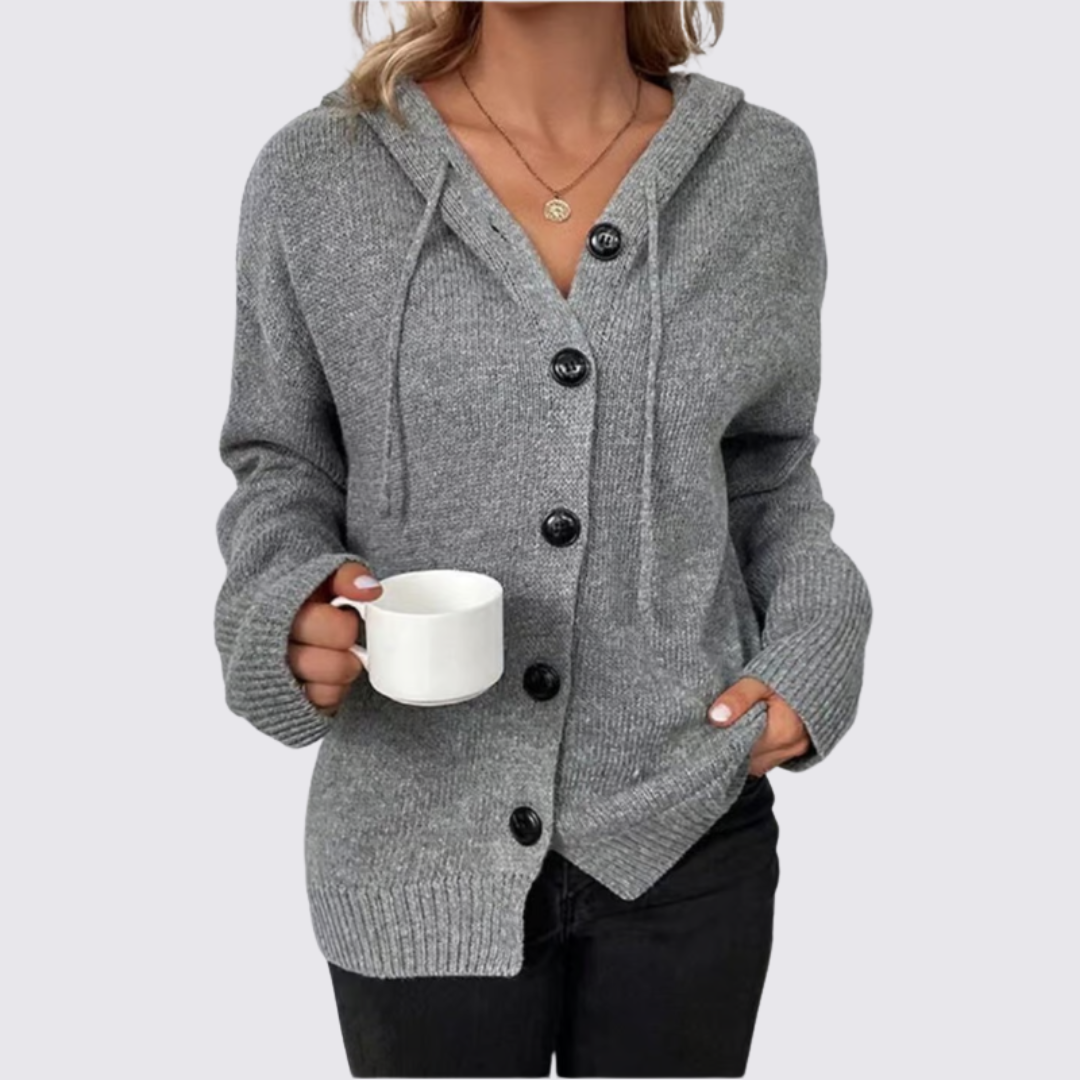 Lugane - Damen Kapuzenstrickjacke – Bequeme Strickjacke mit Kapuze