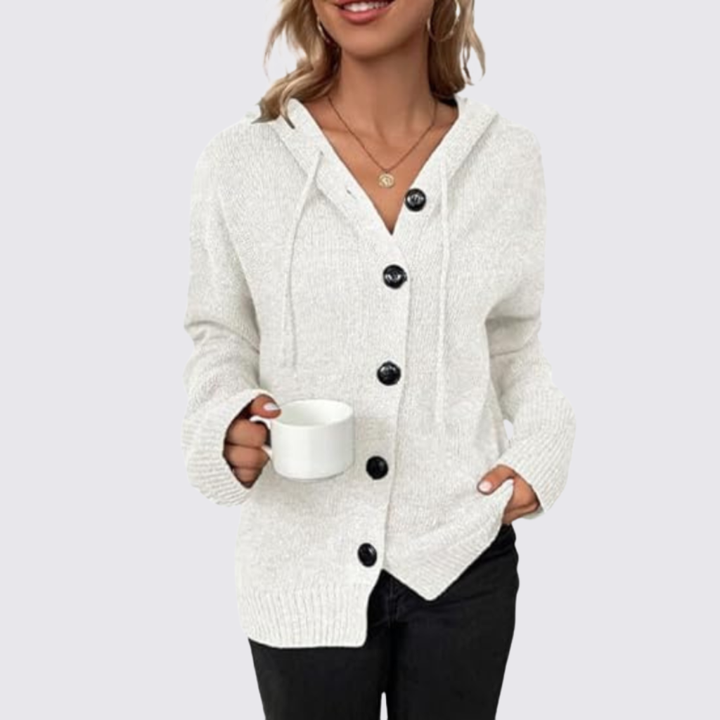 Lugane - Damen Kapuzenstrickjacke – Bequeme Strickjacke mit Kapuze