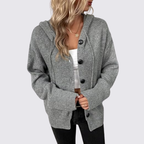 Lugane - Damen Kapuzenstrickjacke – Bequeme Strickjacke mit Kapuze