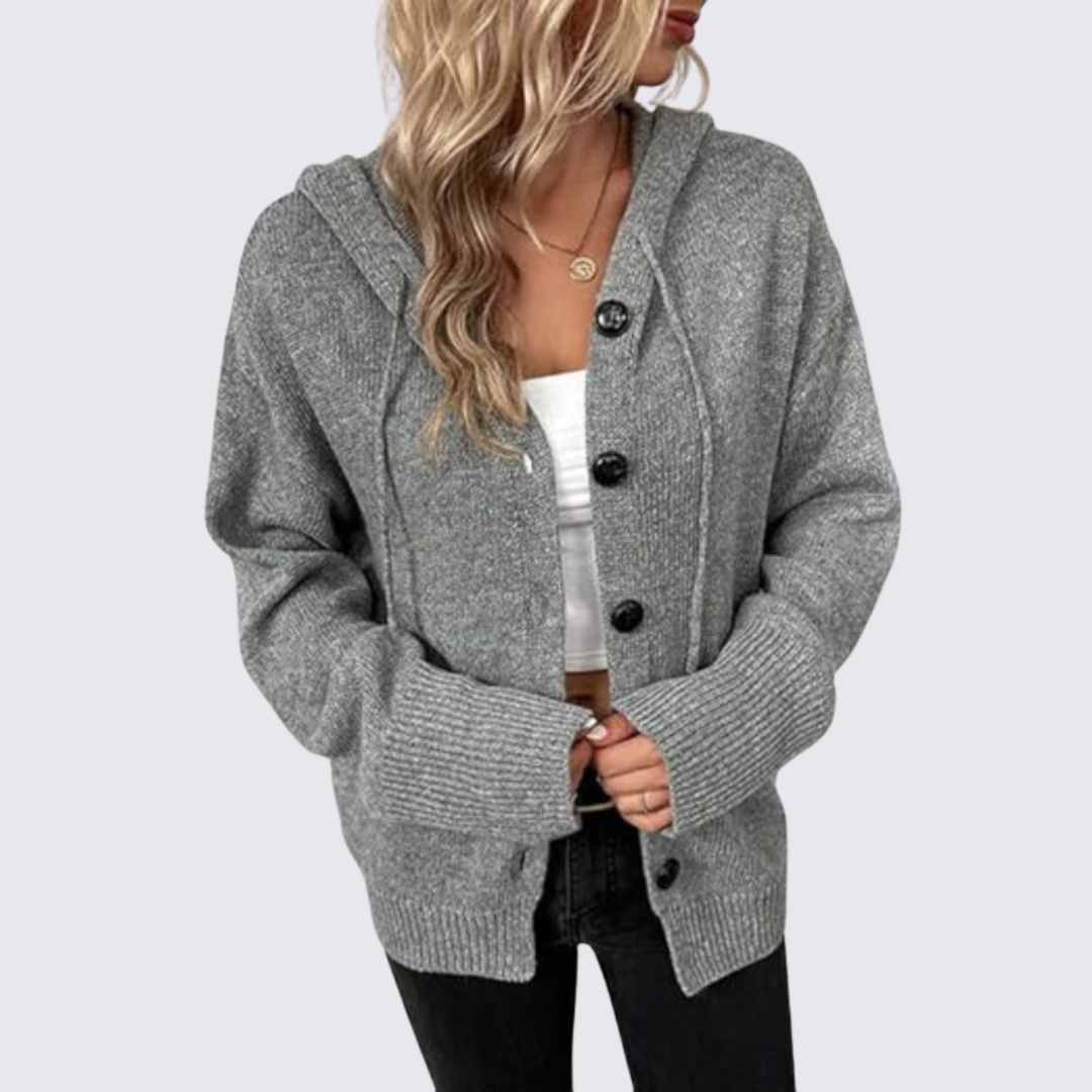 Lugane - Damen Kapuzenstrickjacke – Bequeme Strickjacke mit Kapuze