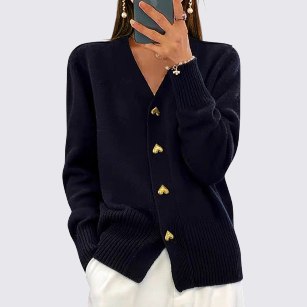 Lugane - V-Ausschnitt Damen Cardigan mit Knopfleiste – Strickjacke
