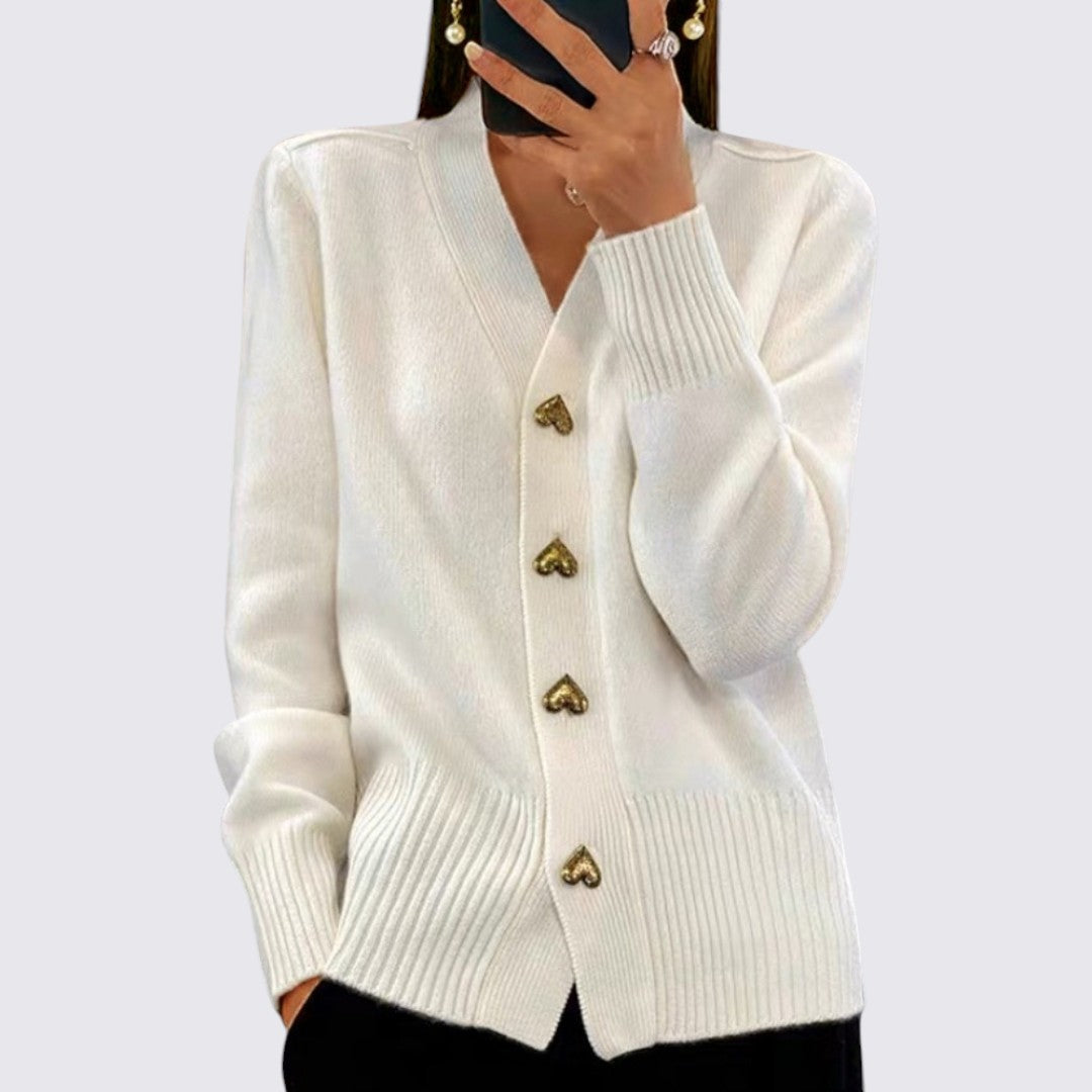 Lugane - V-Ausschnitt Damen Cardigan mit Knopfleiste – Strickjacke
