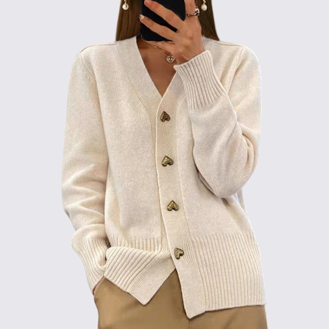 Lugane - V-Ausschnitt Damen Cardigan mit Knopfleiste – Strickjacke