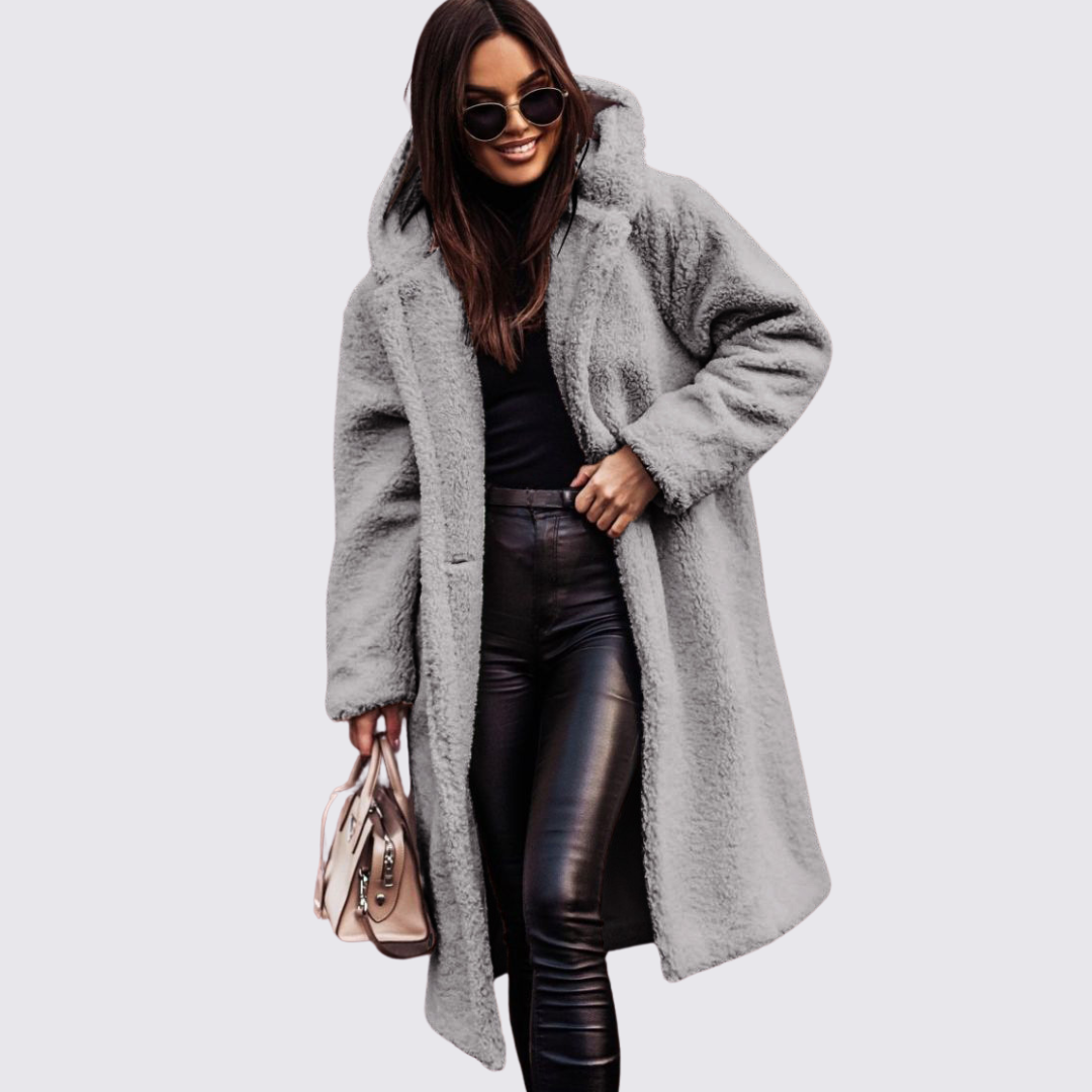 Lugane - Damen Kapuzen-Teddy-Mantel – Lang und Kuschelig Warm