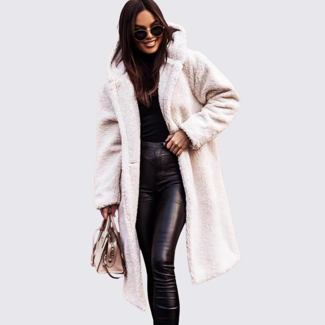 Lugane - Damen Kapuzen-Teddy-Mantel – Lang und Kuschelig Warm