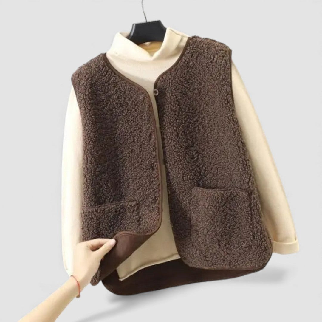 Lugane - Damen Teddy Weste – Ärmellose Jacke mit praktischen Taschen