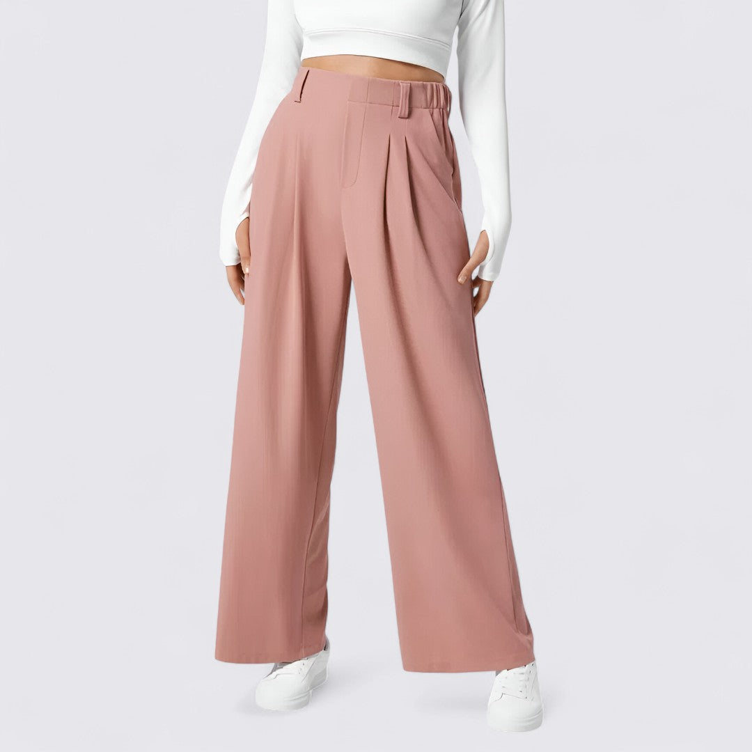 Lugane - Elegante Damen Palazzo Hose mit Hohem Bund und Weitem Bein