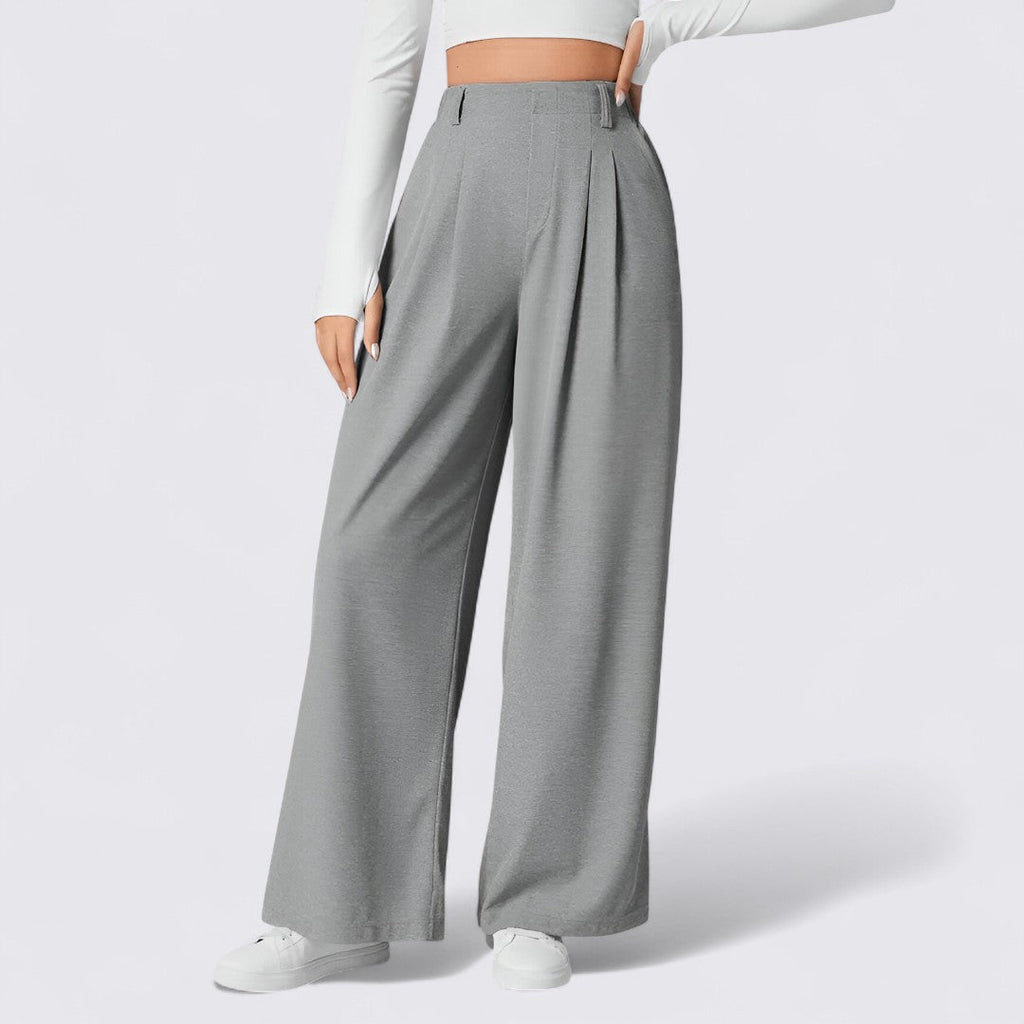 Lugane - Elegante Damen Palazzo Hose mit Hohem Bund und Weitem Bein