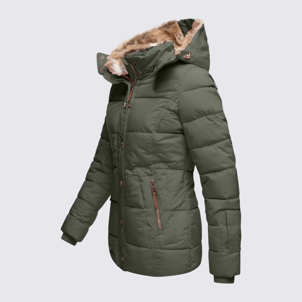 Lugane - Damen Winterjacke mit Fleece-Kapuze - Gefütterte Steppjacke für optimale Wärme