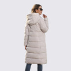 Lugane - Damen Lange Steppjacke mit Kapuze – Warm gefütterte Winterjacke