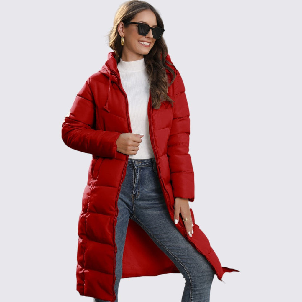 Lugane - Damen Lange Steppjacke mit Kapuze – Warm gefütterte Winterjacke