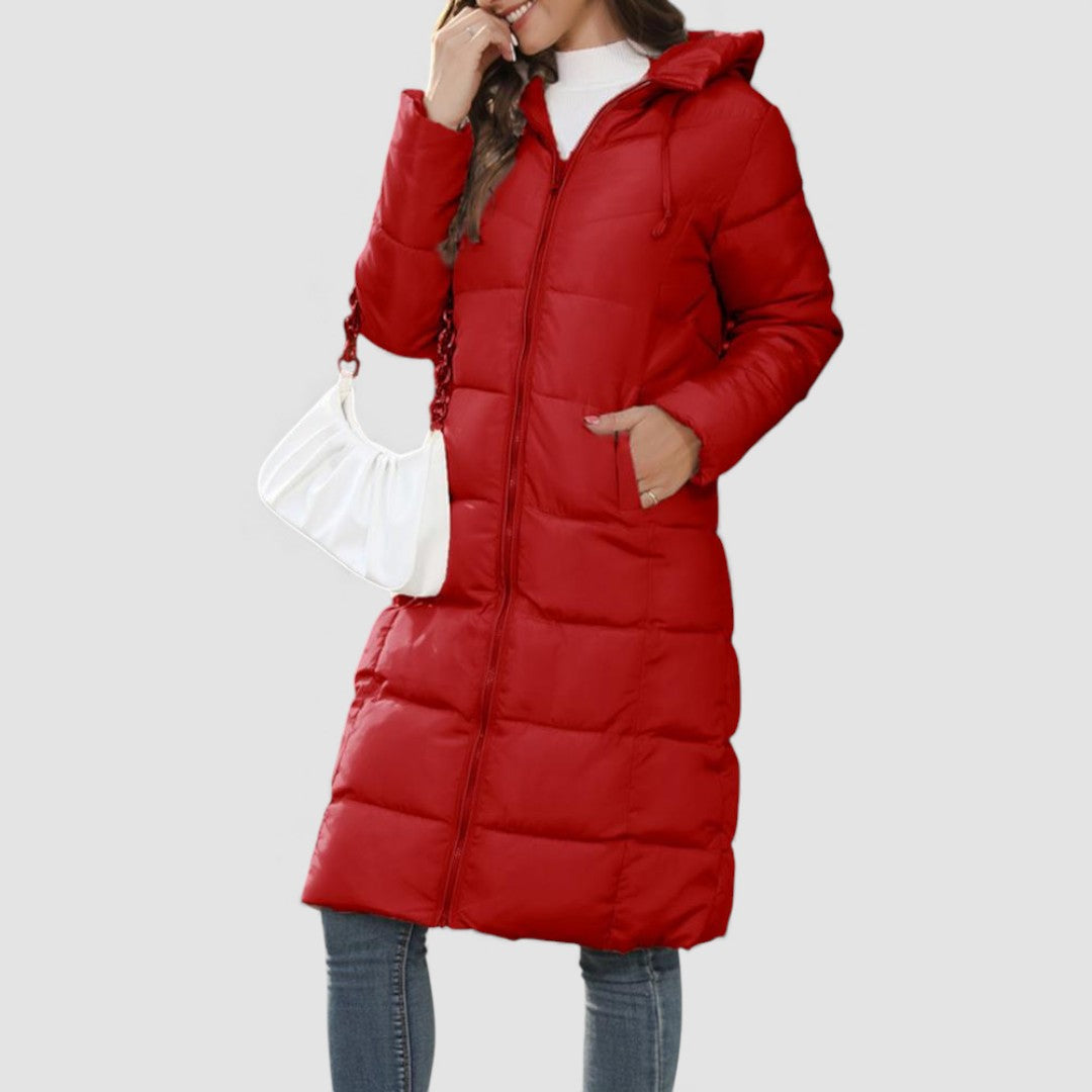 Lugane - Damen Lange Steppjacke mit Kapuze – Warm gefütterte Winterjacke