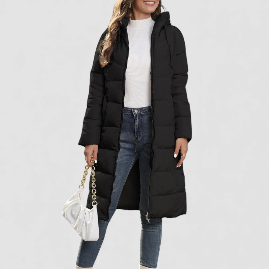 Lugane - Damen Lange Steppjacke mit Kapuze – Warm gefütterte Winterjacke