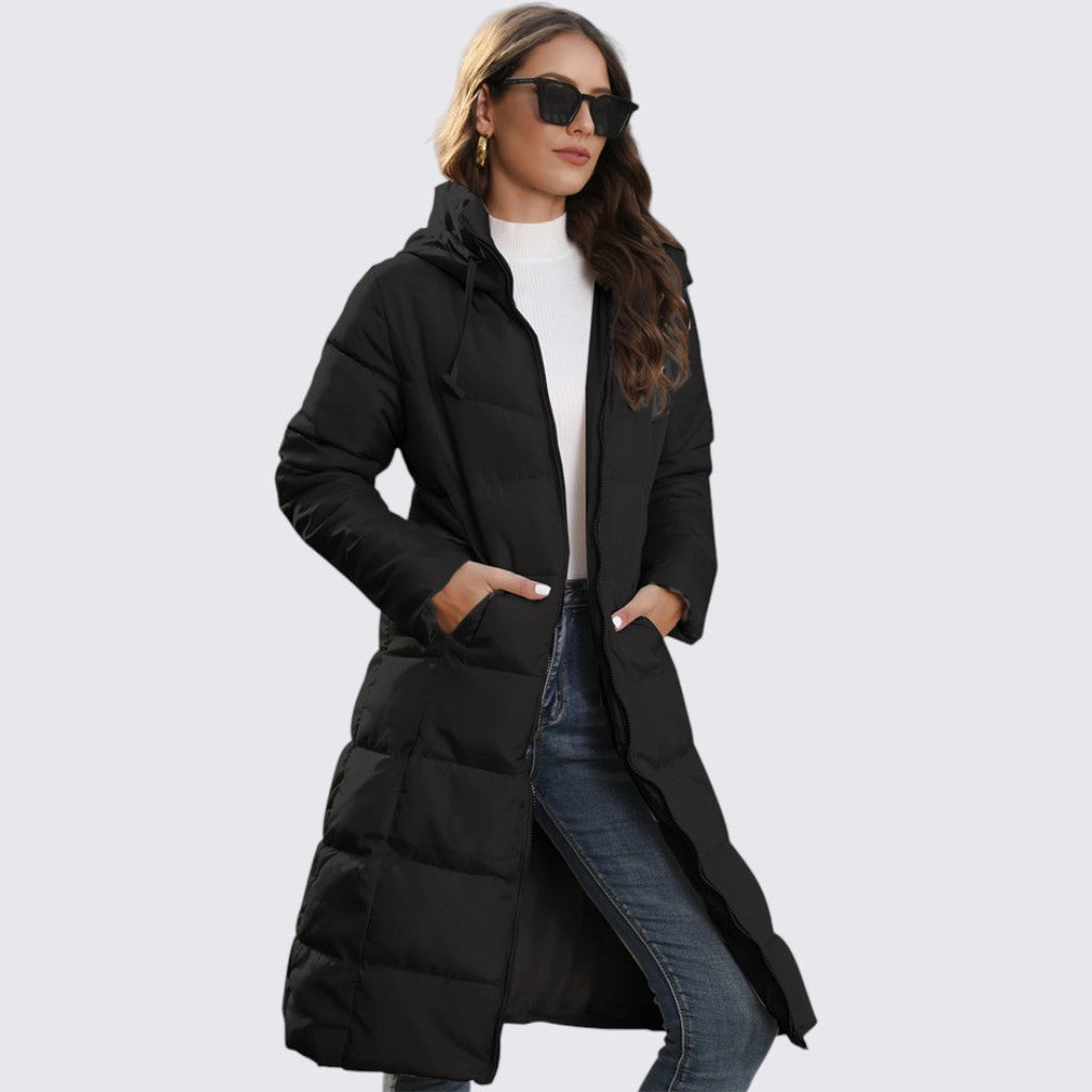 Lugane - Damen Lange Steppjacke mit Kapuze – Warm gefütterte Winterjacke
