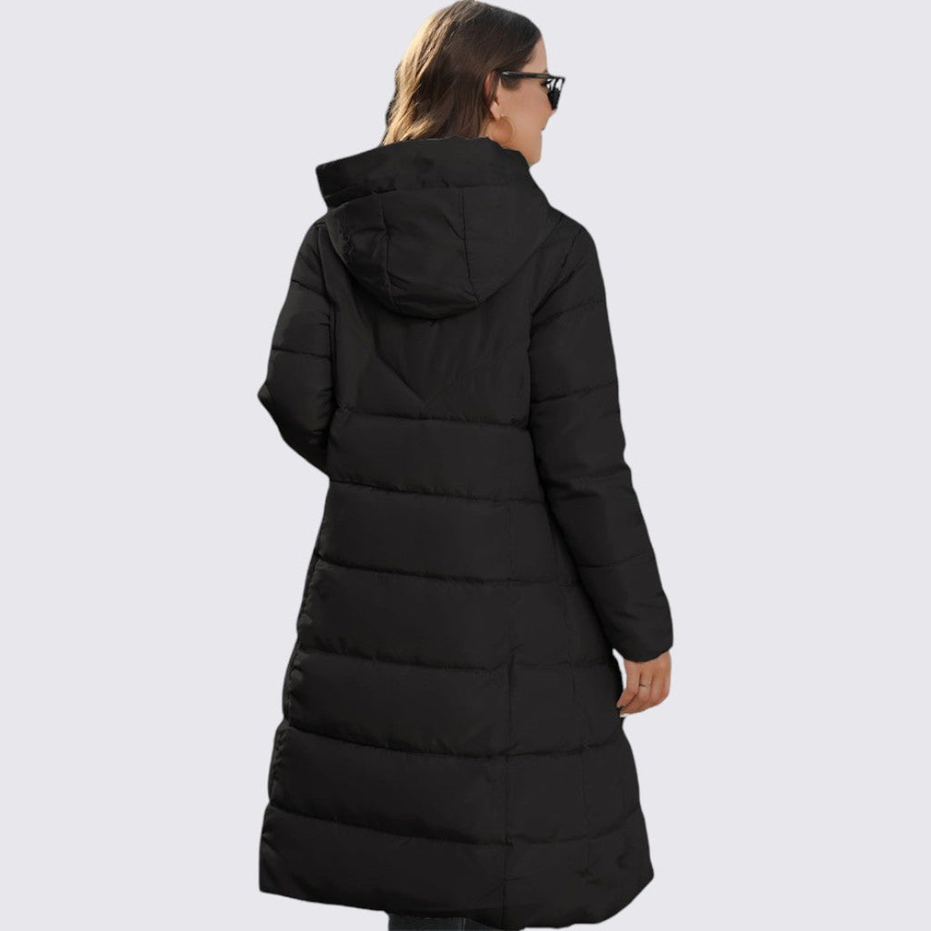 Lugane - Damen Lange Steppjacke mit Kapuze – Warm gefütterte Winterjacke