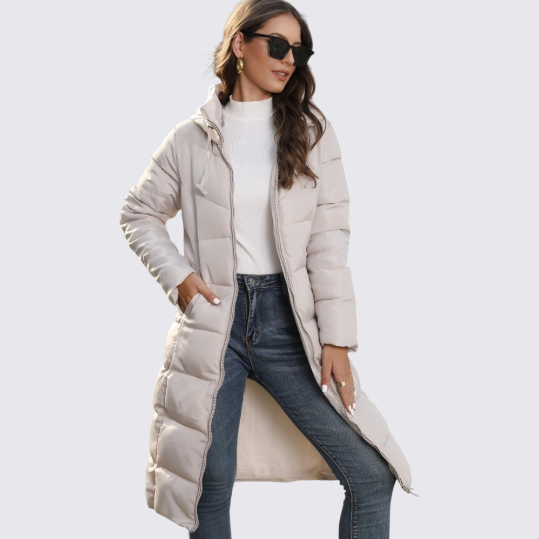 Lugane - Damen Lange Steppjacke mit Kapuze – Warm gefütterte Winterjacke