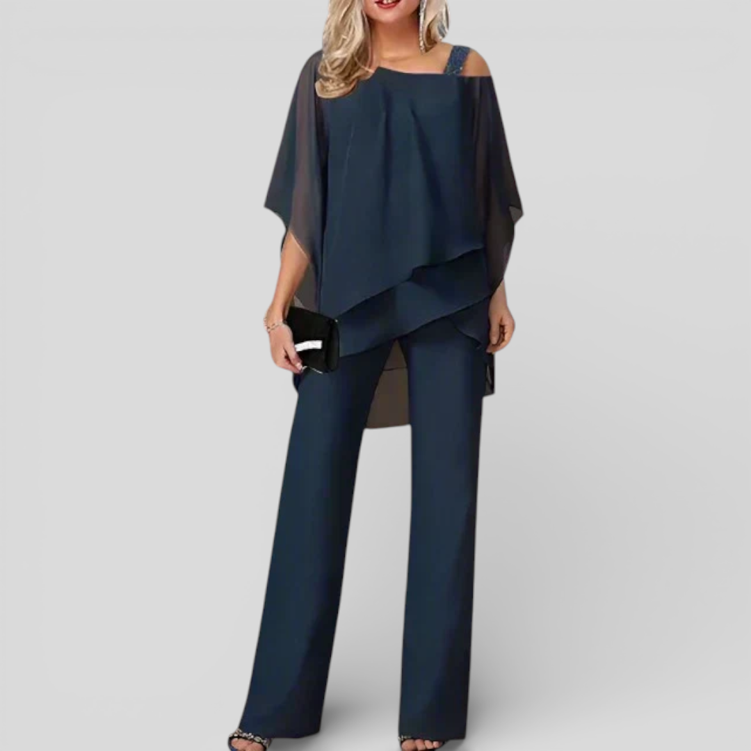 Lugane - Eleganter Damen Zweiteiler mit V-Ausschnitt und lockerem Schnitt