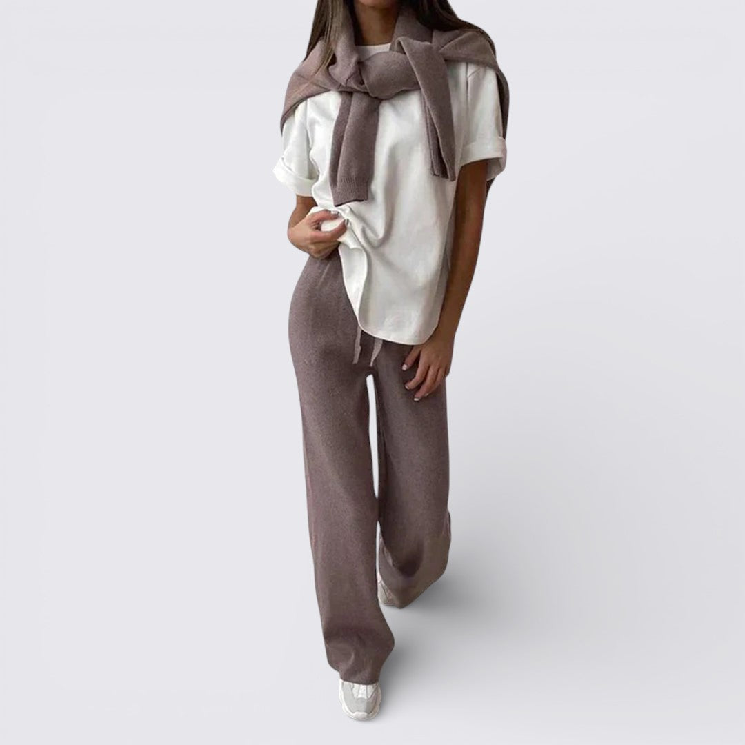 Lugane - Zweiteiliges Damen Strickset – Oberteil mit Stehkragen – Bequemer Schnitt