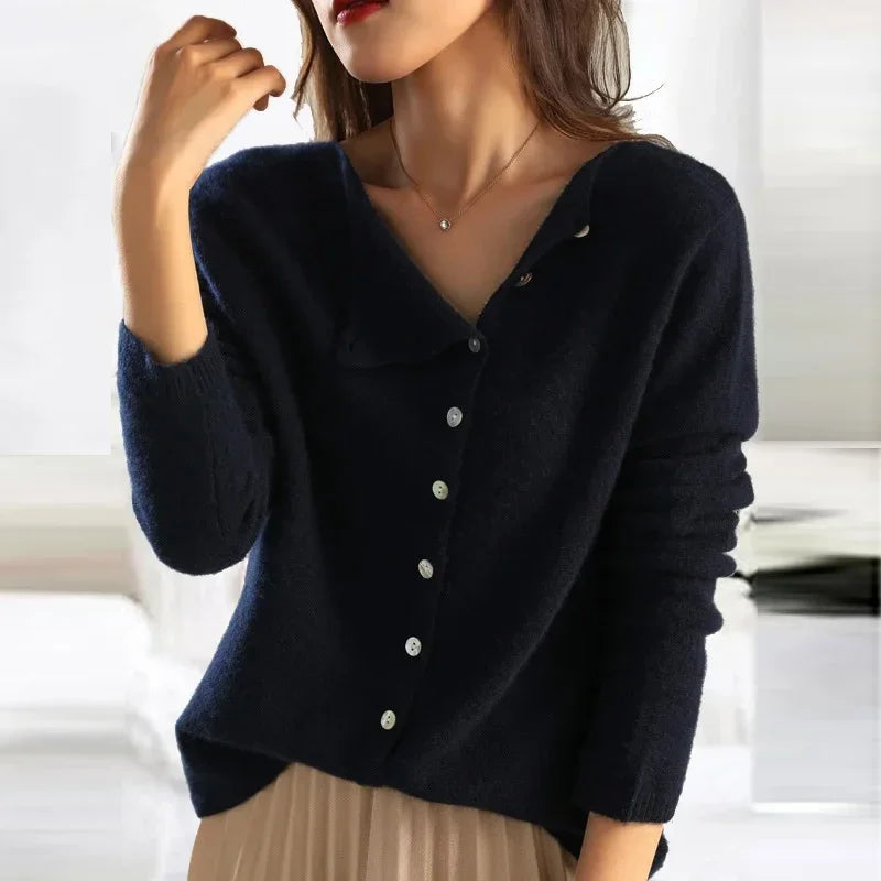Lugane - Eleganter Damen Cardigan Pullover mit Stilvollen Knöpfen und Bequemer Passform