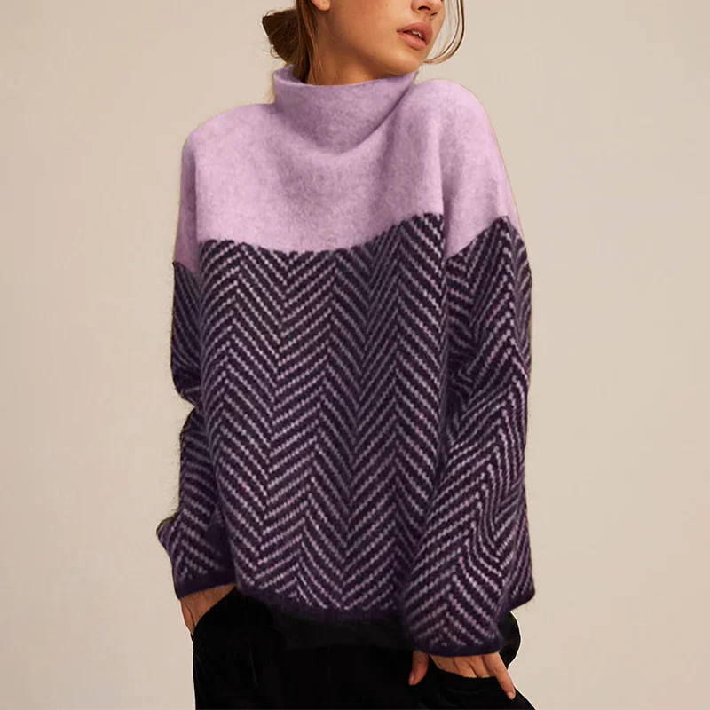 Lugane - Fischgrätmuster Damen Rollkragenpullover