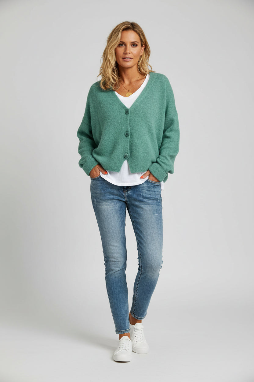 Lugane - V-Ausschnitt Damen Cardigan Weste mit Knopfdetails