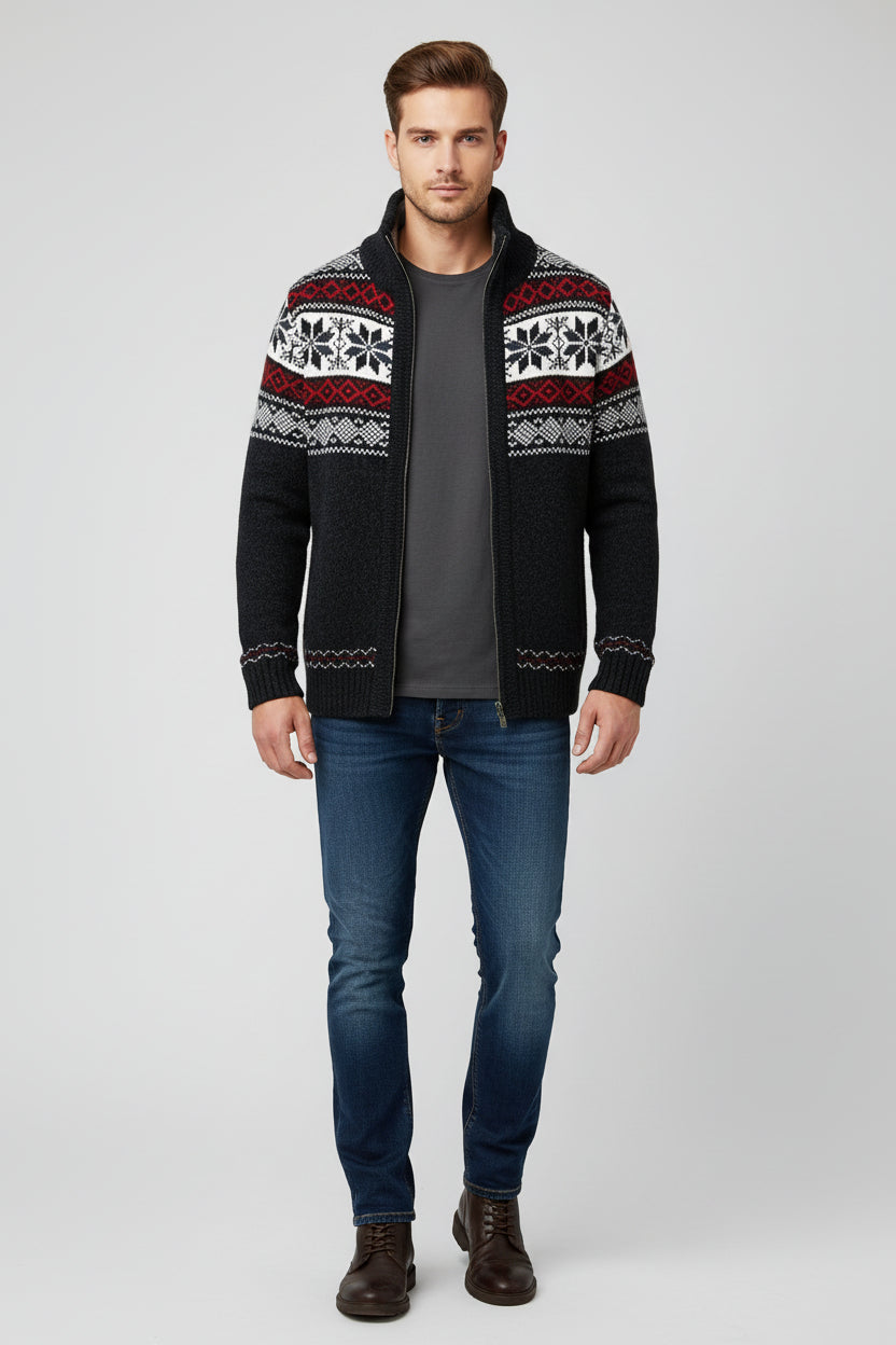 Lugane - Herren Strickfleece-Weste mit Winterdesign und hohem Kragen