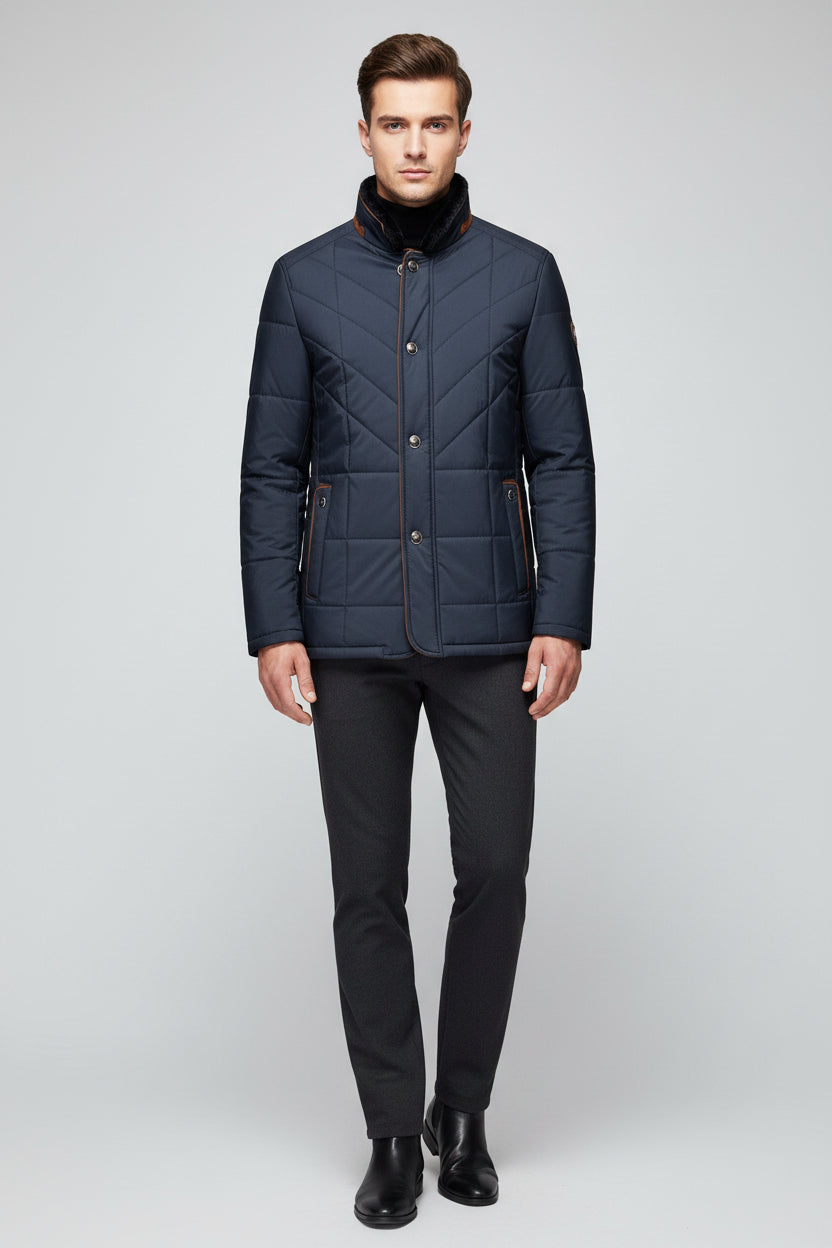 Lugane - Herren Übergangsjacke mit Knopfleiste und Karofutter - Gesteppte Design