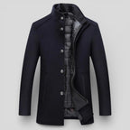 Lugane - Herren Stehkragen-Mantel - Langer Schnitt mit Knopfleiste