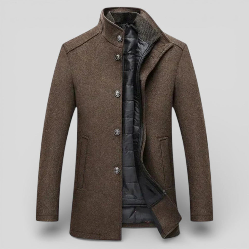 Lugane - Herren Stehkragen-Mantel - Langer Schnitt mit Knopfleiste