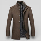 Lugane - Herren Stehkragen-Mantel - Langer Schnitt mit Knopfleiste