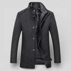 Lugane - Herren Stehkragen-Mantel - Langer Schnitt mit Knopfleiste