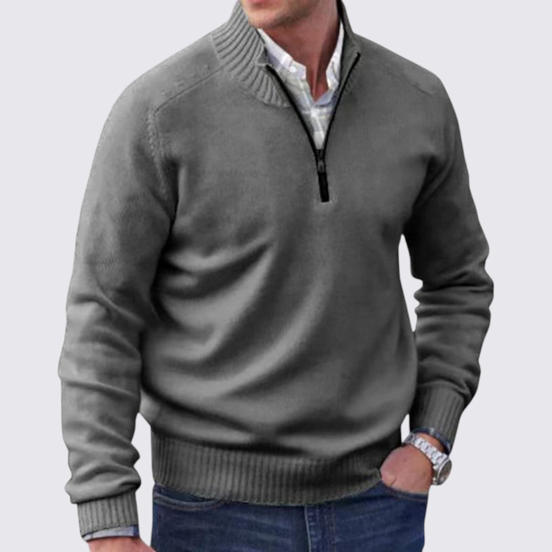 Lugane - Herren Pullover mit Reißverschlusskragen - Klassischer Stil mit Gerippten Bündchen