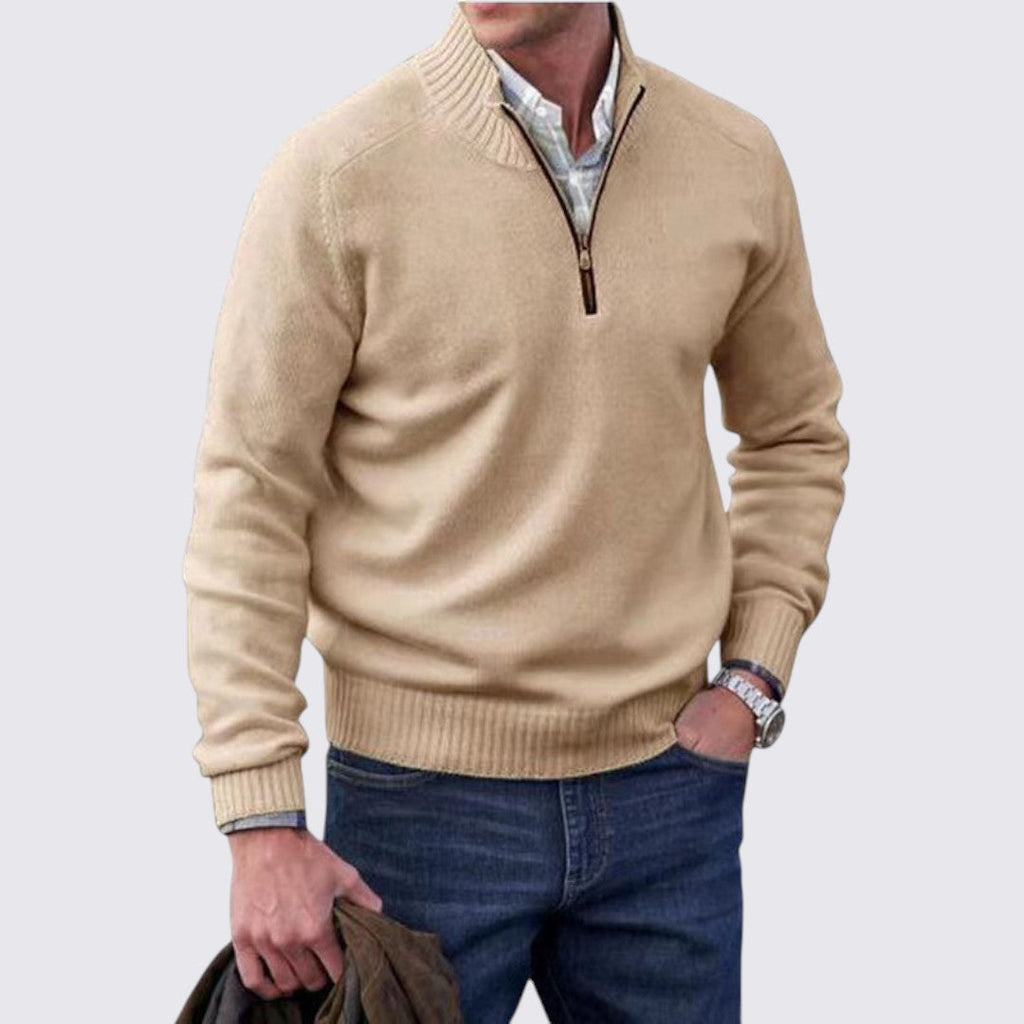 Lugane - Herren Pullover mit Reißverschlusskragen - Klassischer Stil mit Gerippten Bündchen