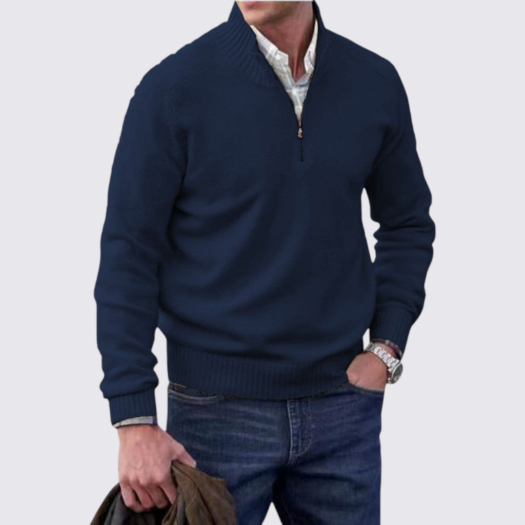 Lugane - Herren Pullover mit Reißverschlusskragen - Klassischer Stil mit Gerippten Bündchen