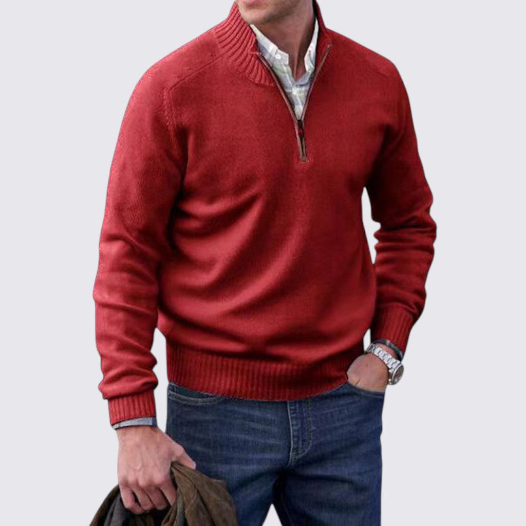 Lugane - Herren Pullover mit Reißverschlusskragen - Klassischer Stil mit Gerippten Bündchen