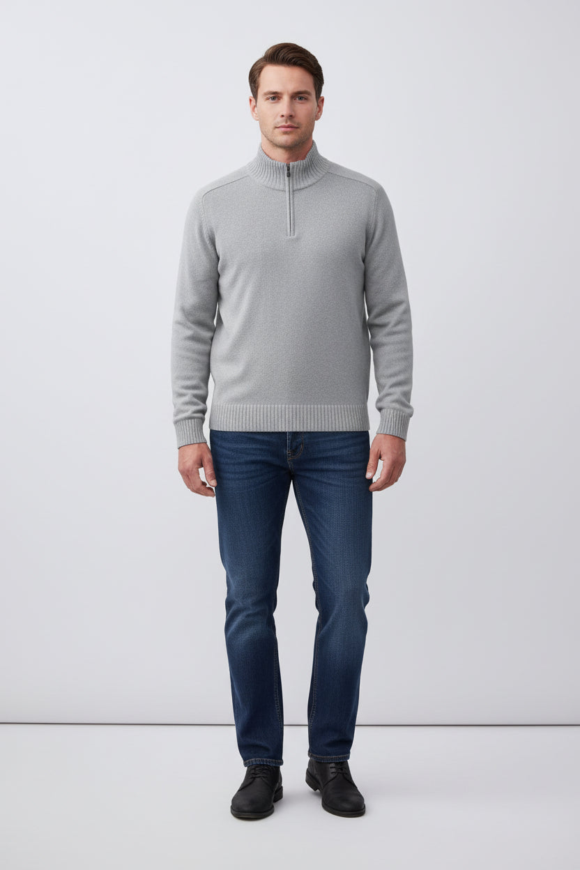 Lugane - Herren Pullover mit Reißverschlusskragen - Klassischer Stil mit Gerippten Bündchen