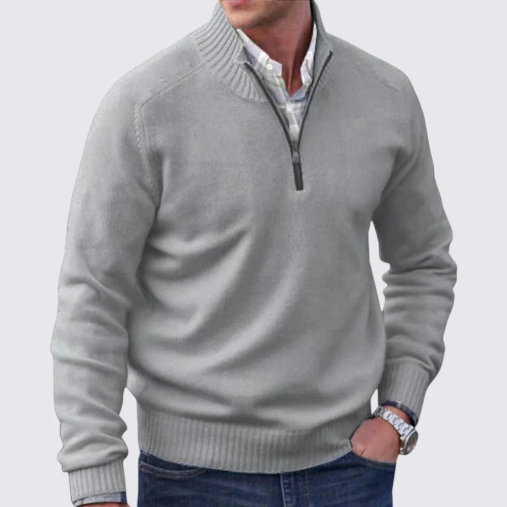 Lugane - Herren Pullover mit Reißverschlusskragen - Klassischer Stil mit Gerippten Bündchen