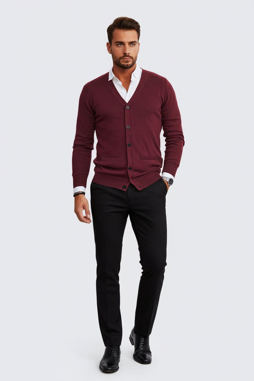 Lugane - Herren V-Ausschnitt Strickjacke mit Knopfleiste - Klassisches Design