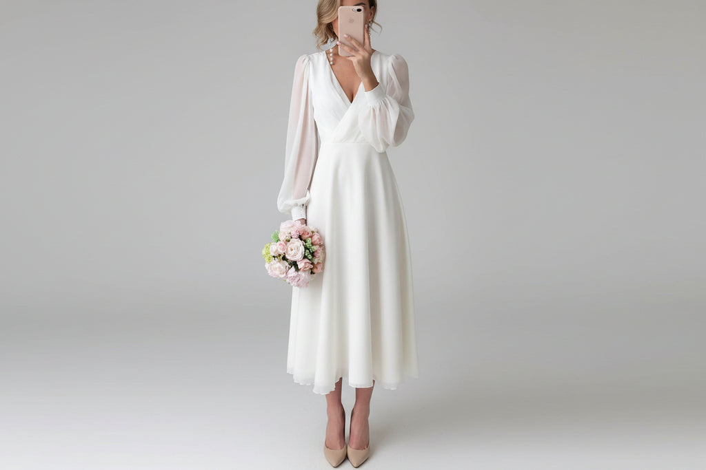 Lugane - Klassisches Langarm Brautkleid für Damen mit fließendem Design