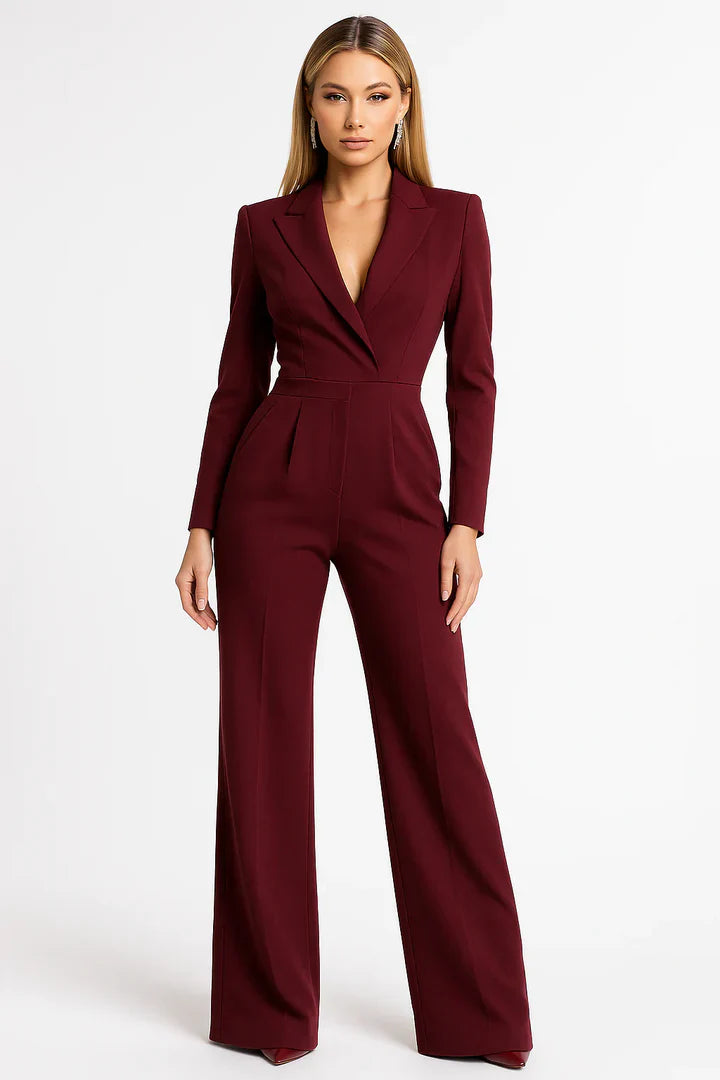 Lugane - Eleganter Blazer-Jumpsuit mit V-Ausschnitt und weitem Bein