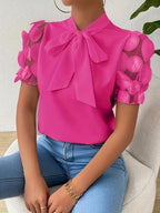 Lugane - Elegante Bluse mit Schleife und Netzärmel