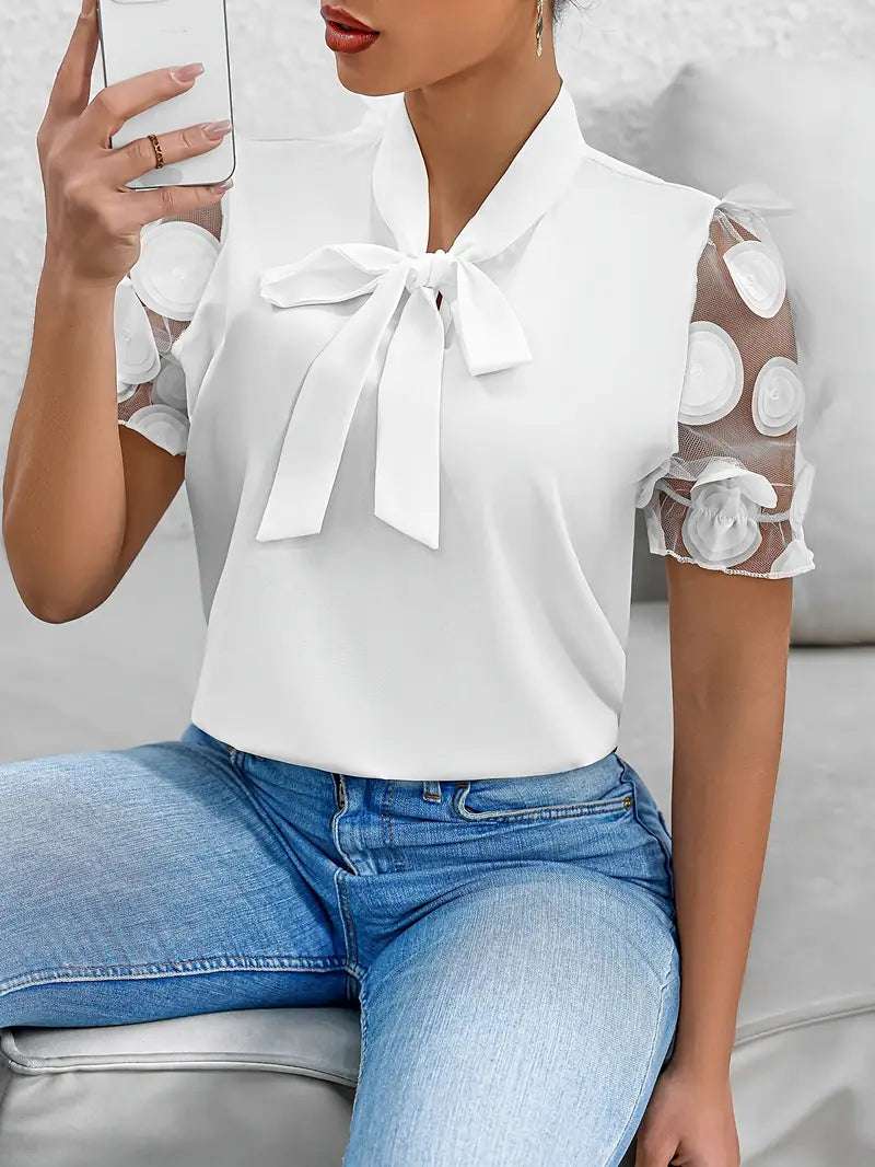 Lugane - Elegante Bluse mit Schleife und Netzärmel