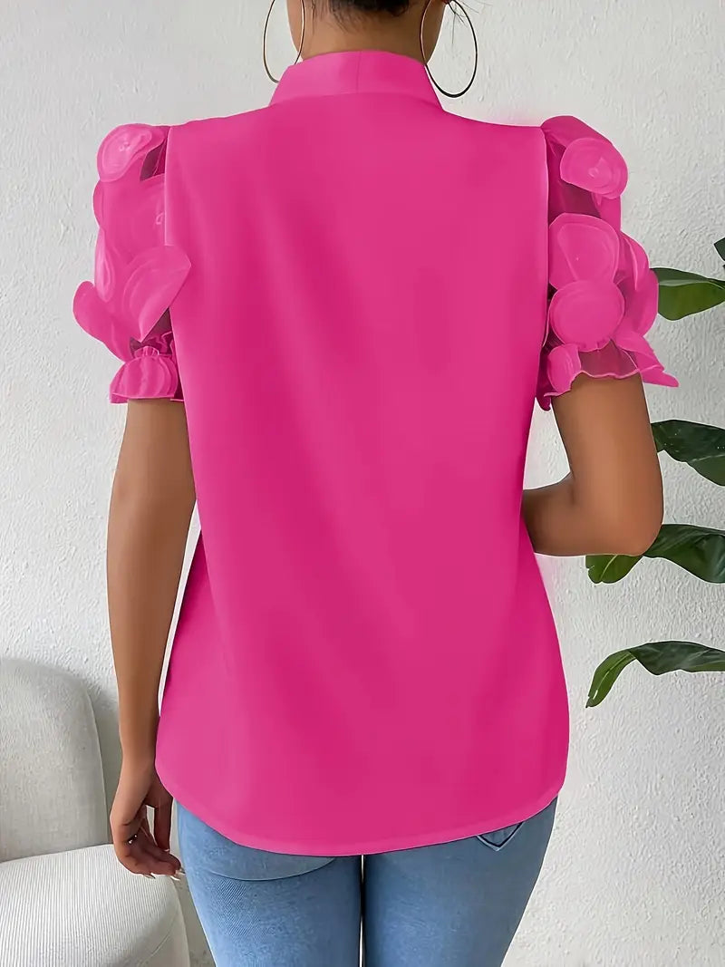 Lugane - Elegante Bluse mit Schleife und Netzärmel