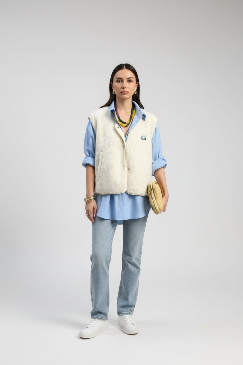 Lugane - Ärmellose Damenweste mit Druckknöpfen und Rundhalsausschnitt