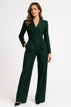 Lugane - Eleganter Blazer-Jumpsuit mit V-Ausschnitt und weitem Bein