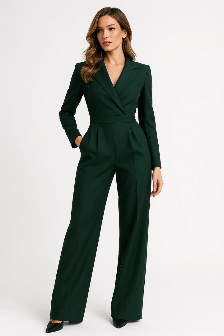 Lugane - Eleganter Blazer-Jumpsuit mit V-Ausschnitt und weitem Bein