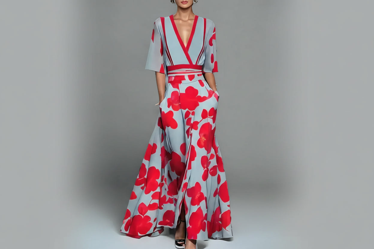 Lugane - Elegantes Maxikleid mit stilvollem Blumenmuster